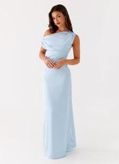 Heart Of Glass Satin Maxi Dress - Blue