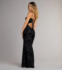helena floral velvet burnout mermaid dress