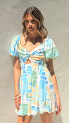 Tasha Puff Sleeve Mini Dress - Summer Breeze