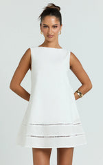 High Neck Sleeveless A Line Dress in White