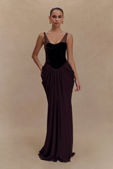 roxanne velvet corset maxi dress - cacao brown
