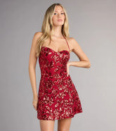sherry sequin halter a-line mini dress