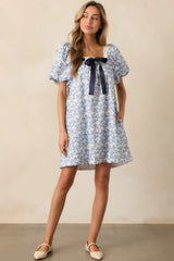Frolic Through Fields Cotton Blue Floral Mini Dress