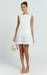 High Neck Sleeveless A Line Dress in White