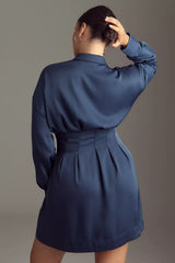 The Tobie Long-Sleeve Satin Mini Shirt Dress