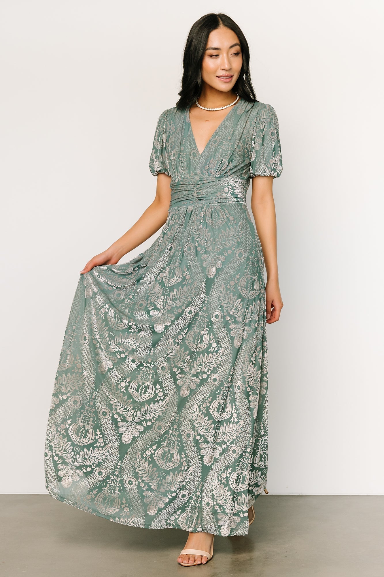 leslie velvet maxi dress | sage + silver