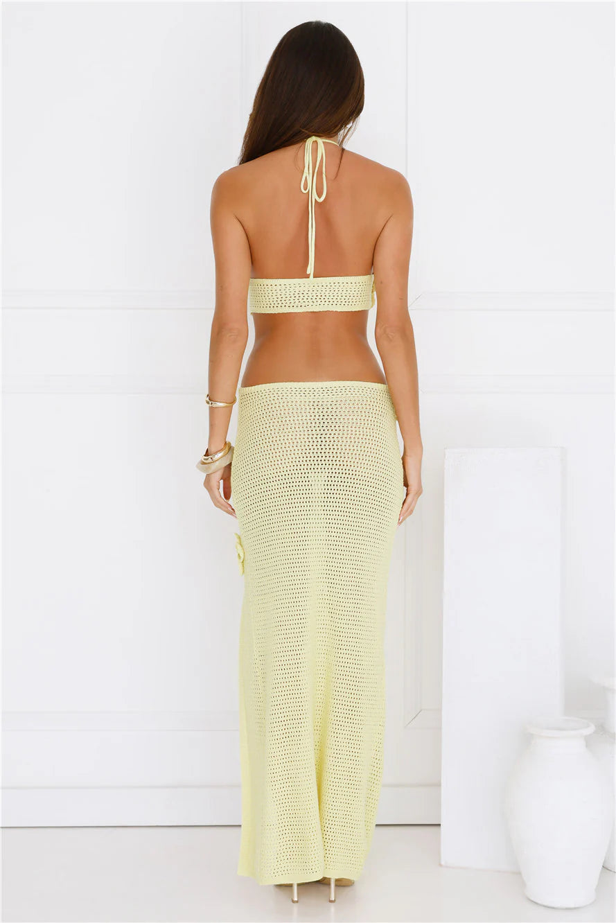 Monaco Sun Knit Halter Maxi Dress Yellow