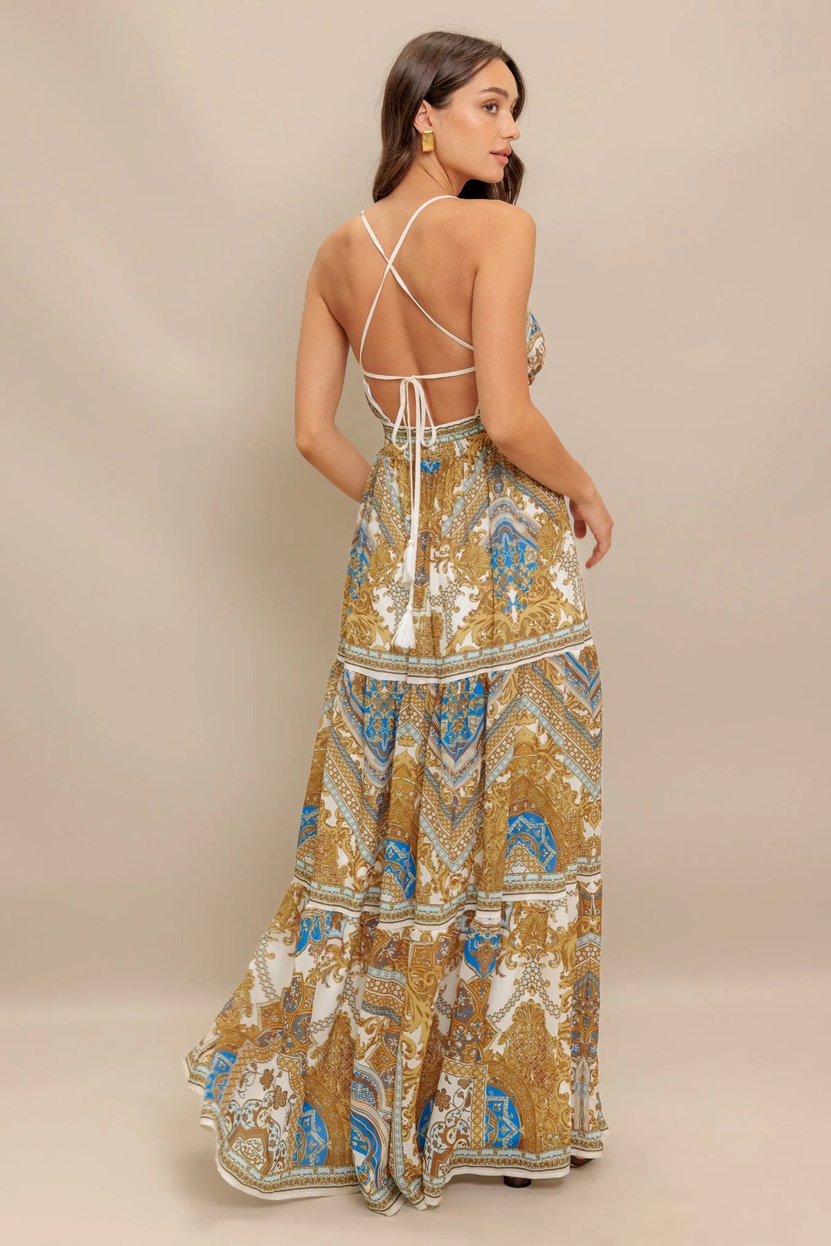 GOLDEN PALAZZO WOVEN MAXI DRESS