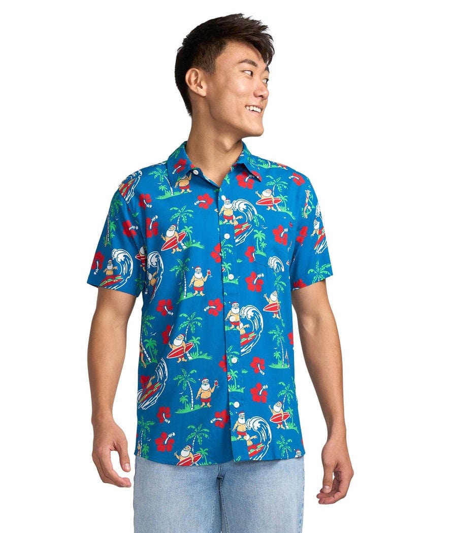 Men's Surf's Up Santa Button Down Shirt