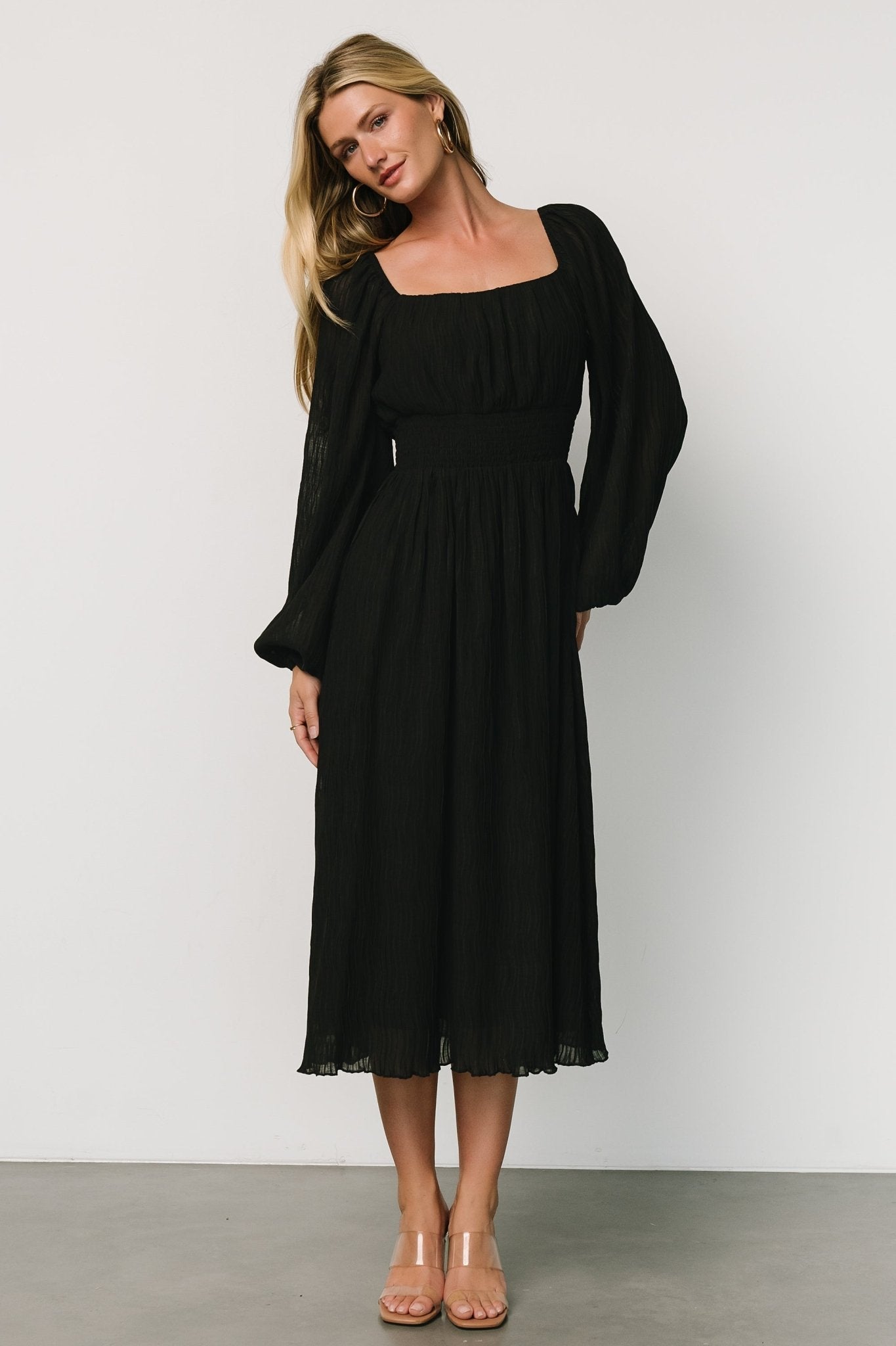 dalton pleated midi dress | black