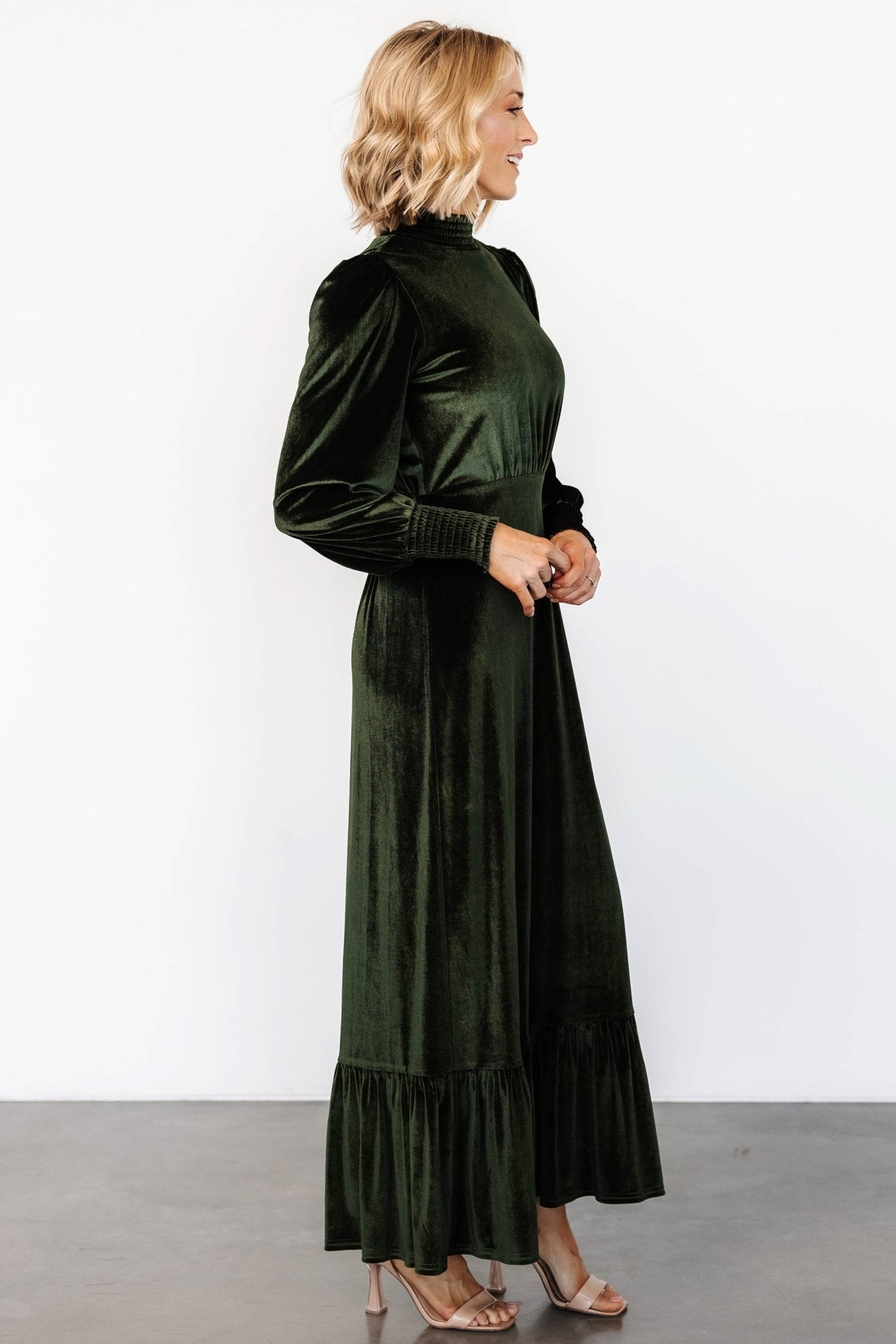 elodie velvet maxi dress | deep olive
