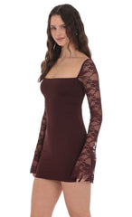 Lace Long Sleeve Bodycon Dress in Brown