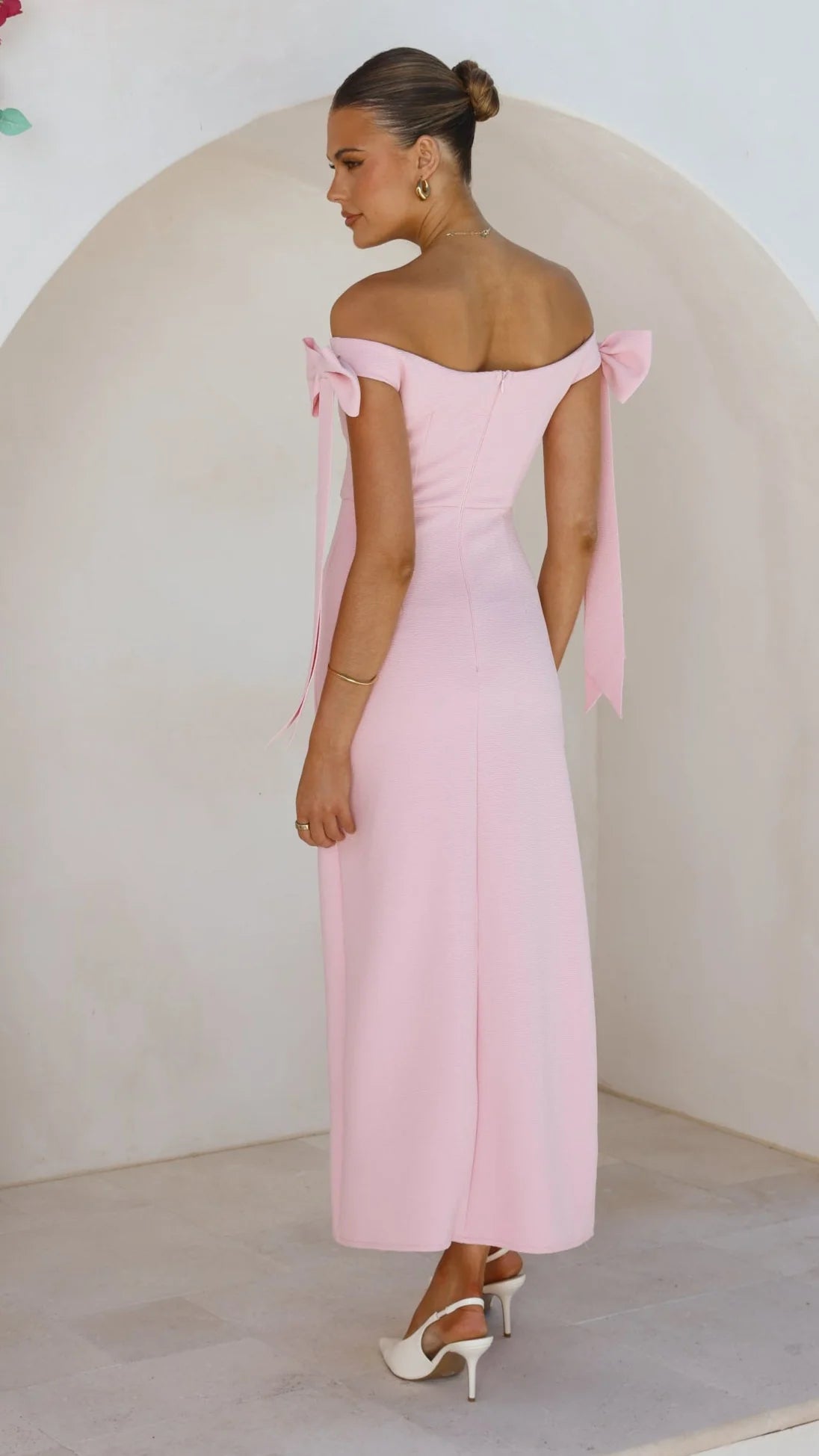 Zylah Off Shoulder Midi Dress - Pink