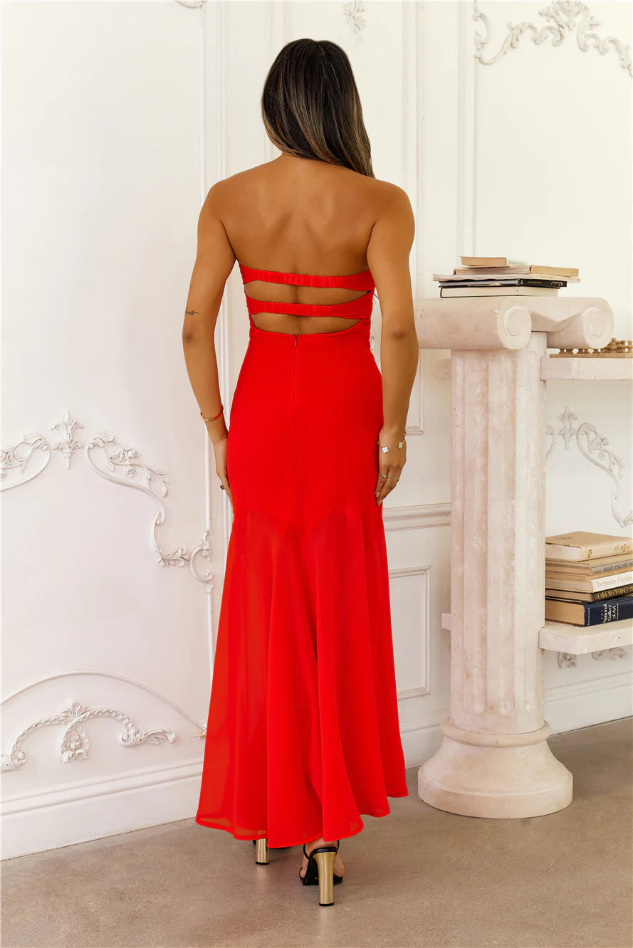 Luxe Leisure Strapless Maxi Dress Red
