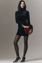 The Maya Ruched Cowl-Neck Shine Cuff Mesh Mini Dress