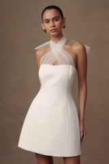 Maryam Tulle Bow Mini Dress - White