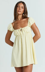 Puff Sleeve Front Tie Babydoll Dress in Lemon