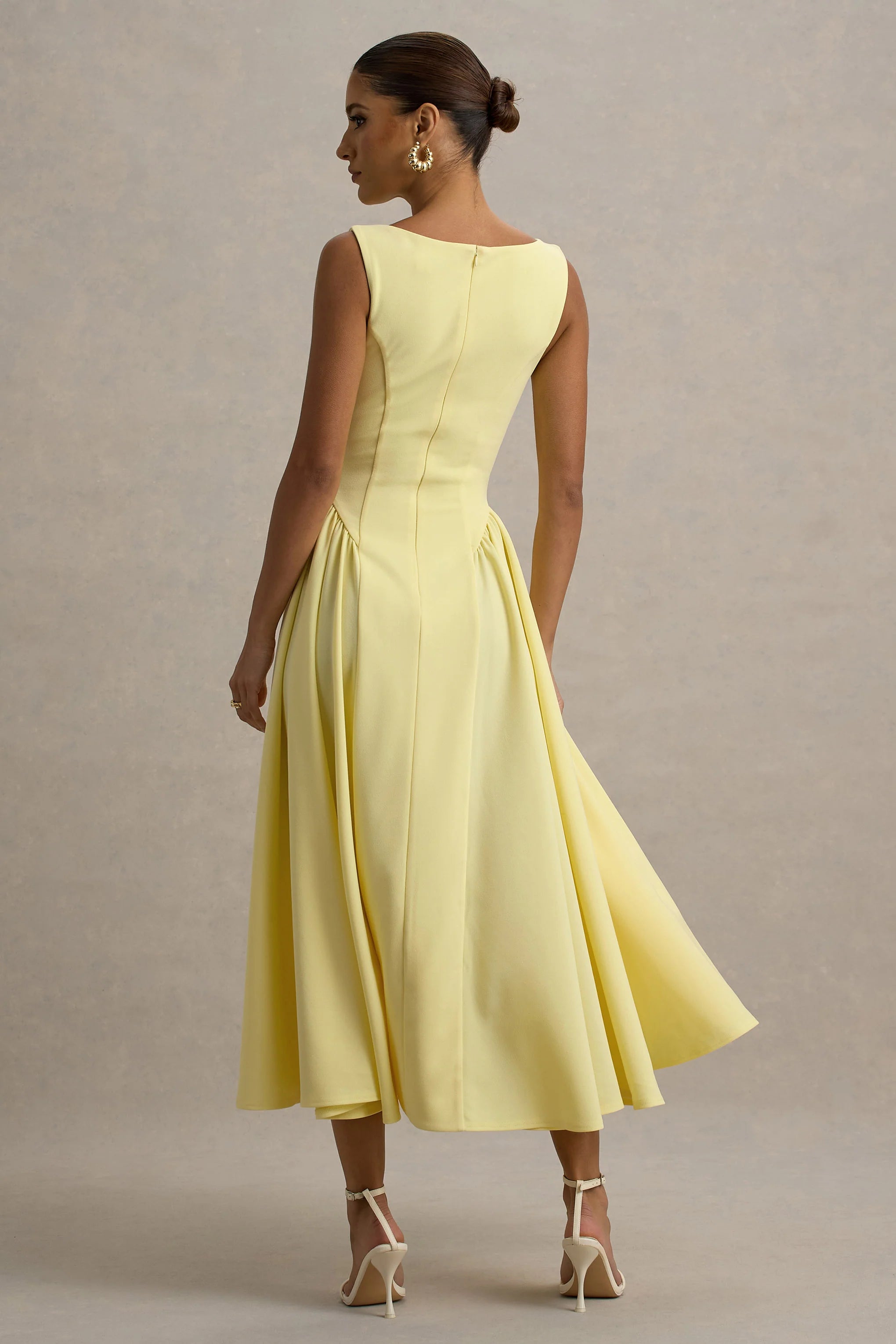 muriel | lemon boat-neck volume-hem midi dress