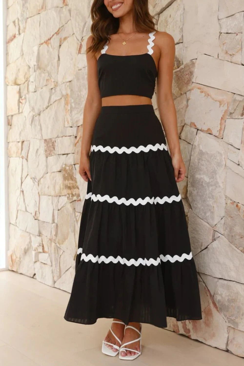 Hazel Blues® |  Contrast Trim Cami and Maxi Skirt Set