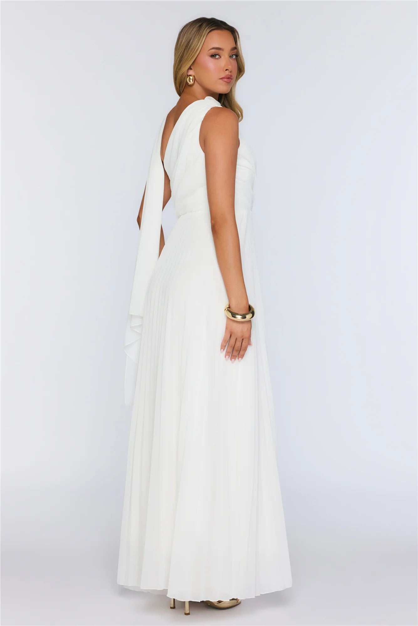 Rosy Romance One Shoulder Maxi Dress White