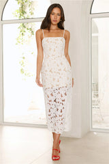 Lustre Luxe Embroidered Midi Dress White