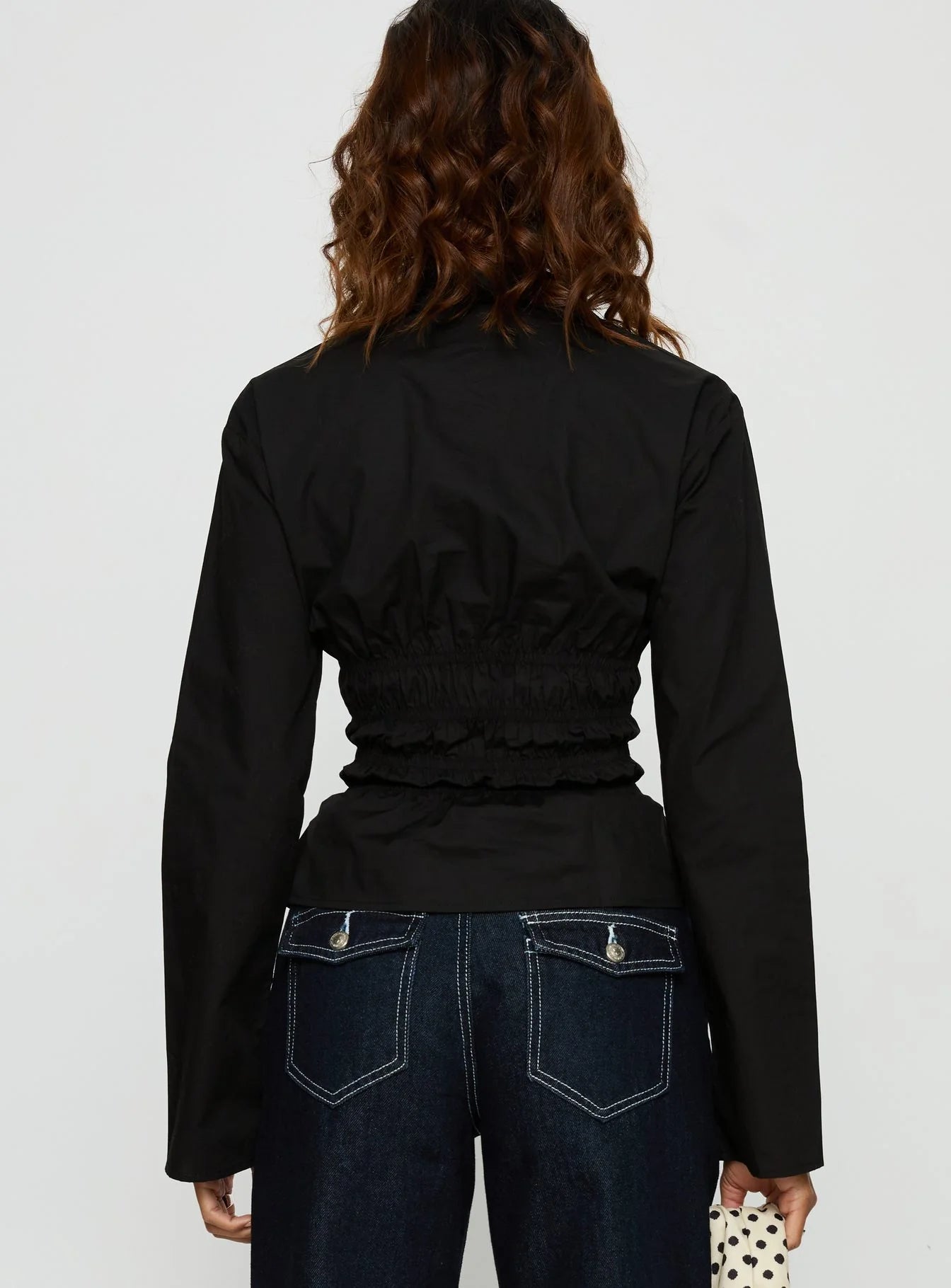 Liesel Shirred Long Sleeve Top Black