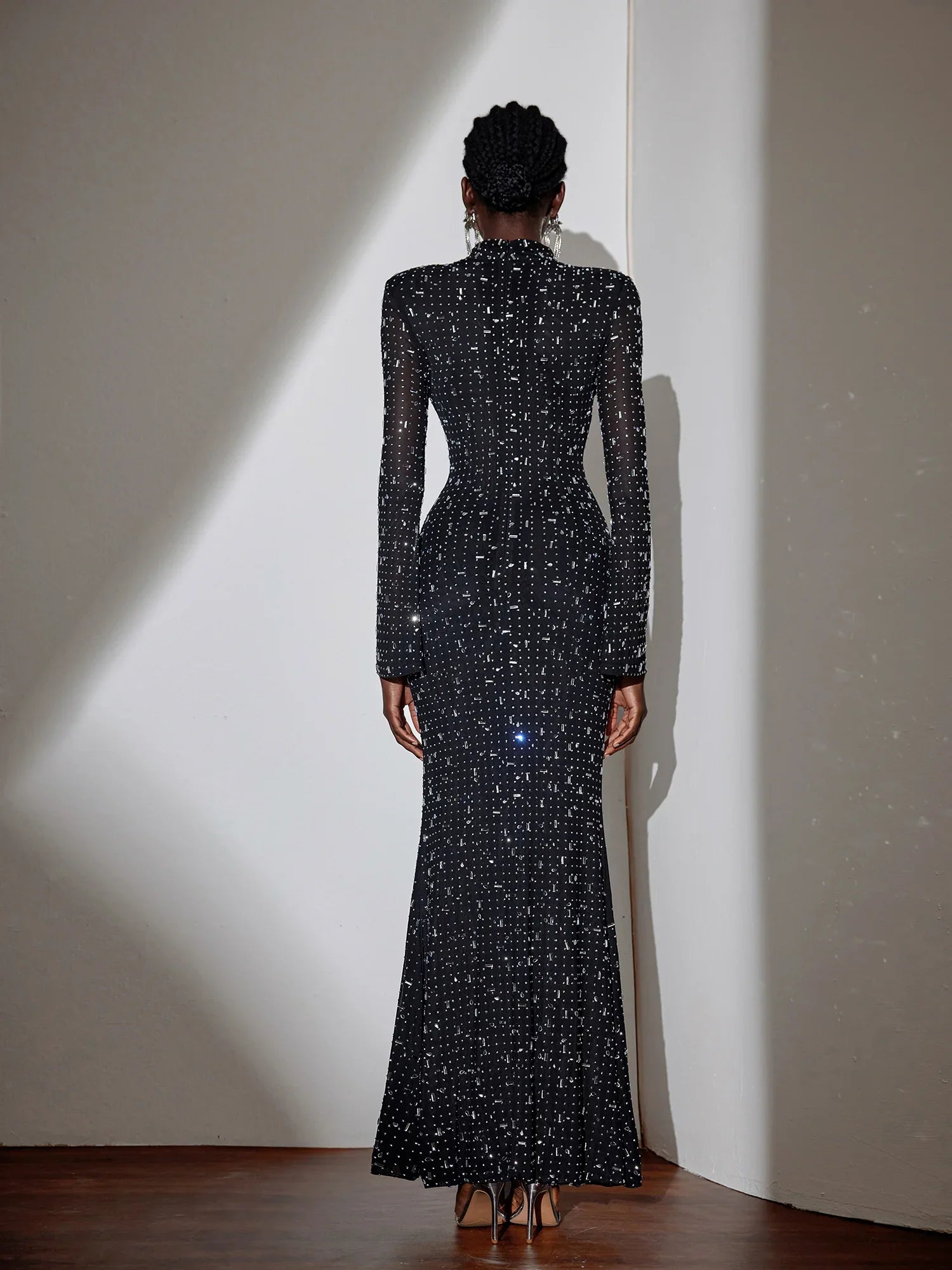 Black Evening Dress with Diamond Embellishments