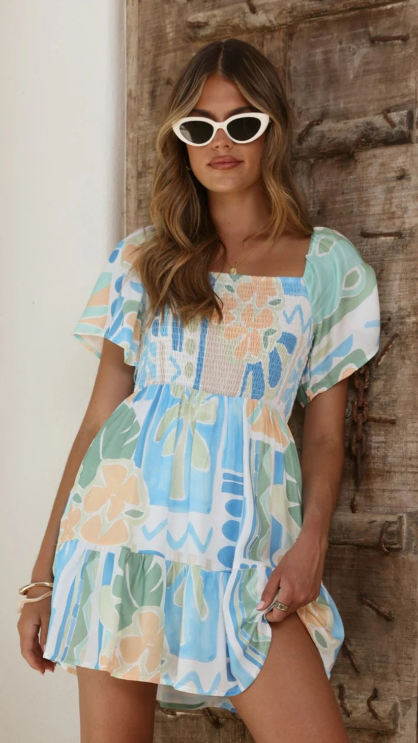 Morgan Short Sleeve Mini Dress - Summer Breeze