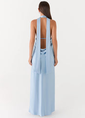 Alicia Satin Halter Maxi Dress - Baby Blue
