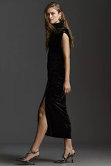 The Maya Stretch Velvet Cowl-Neck Dress