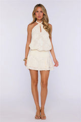 Loud Luxury Halter Mini Dress Cream