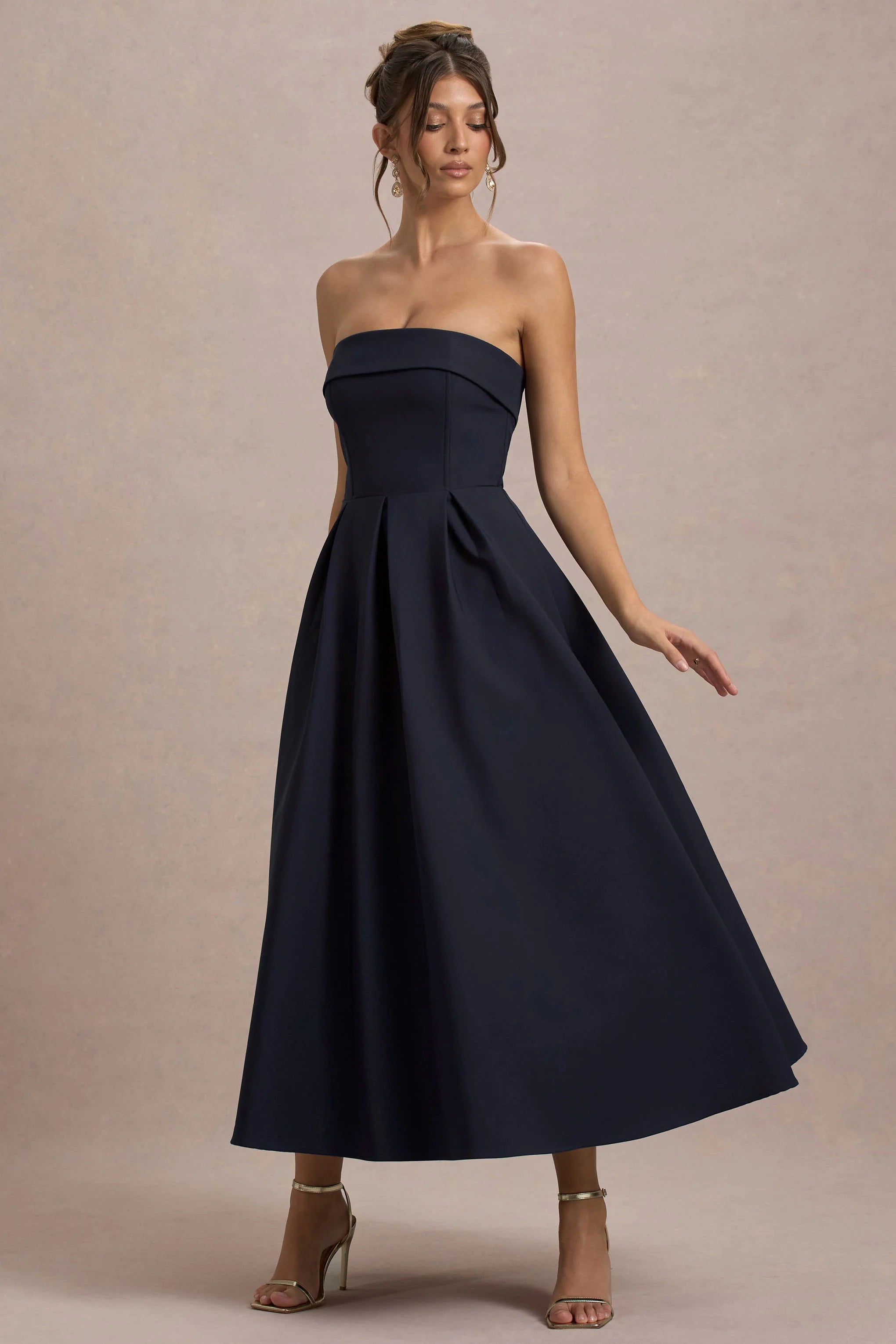 annalise | navy bandeau skater midi dress