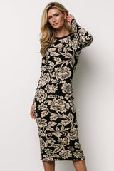 marci sweater dress | black + ivory floral