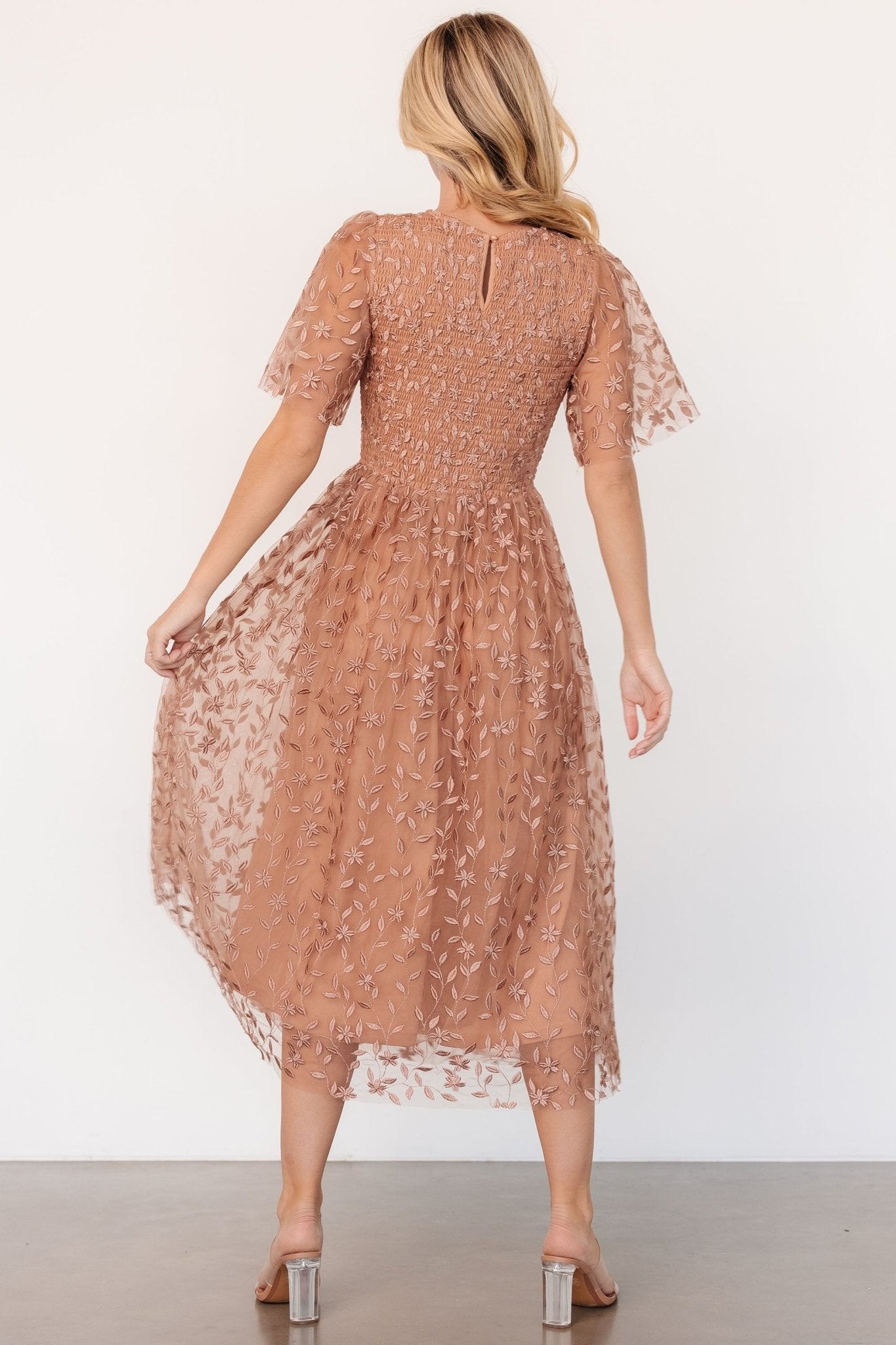 kendra embroidered dress | nude rose