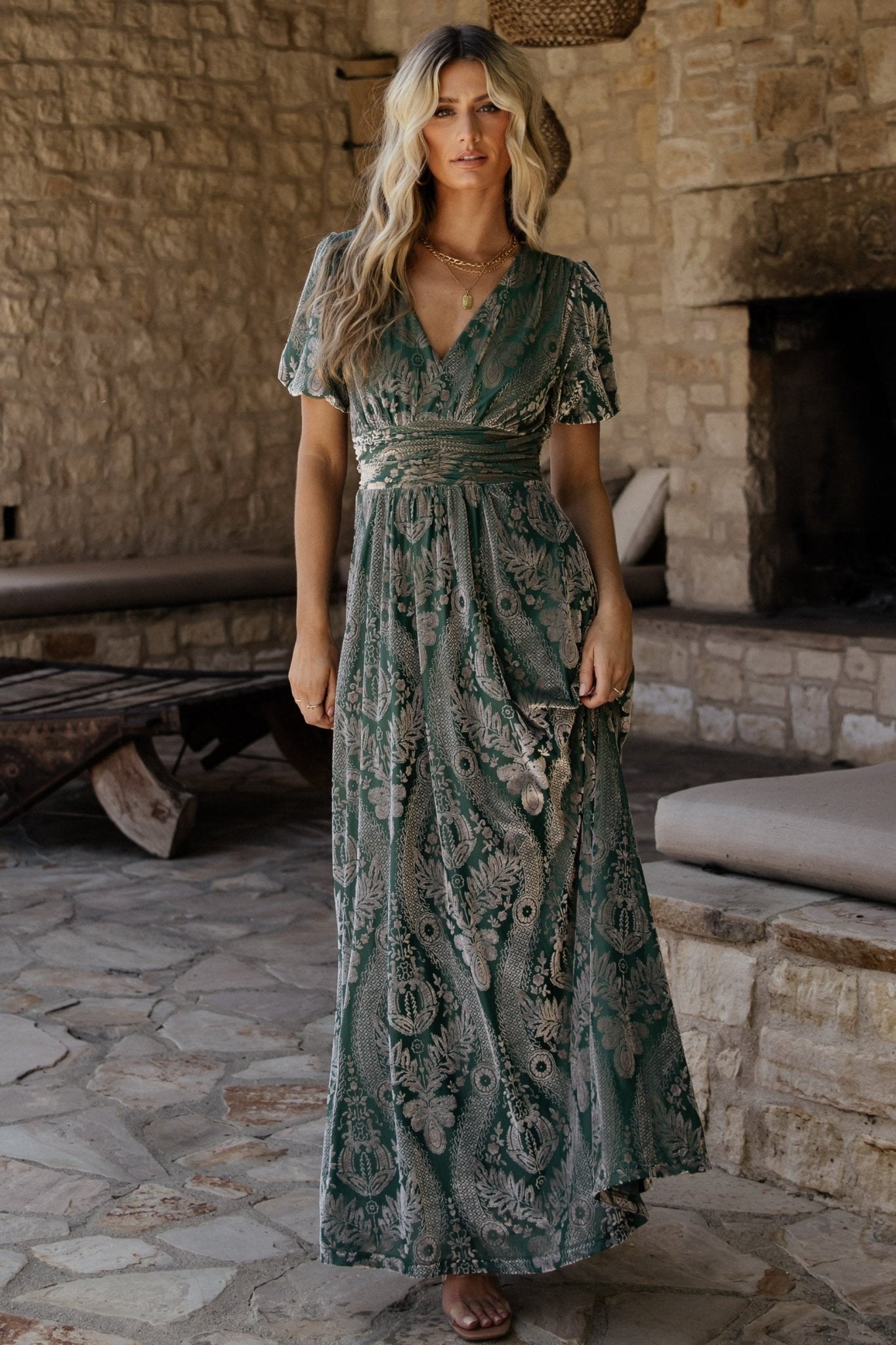 leslie velvet maxi dress | sage + silver