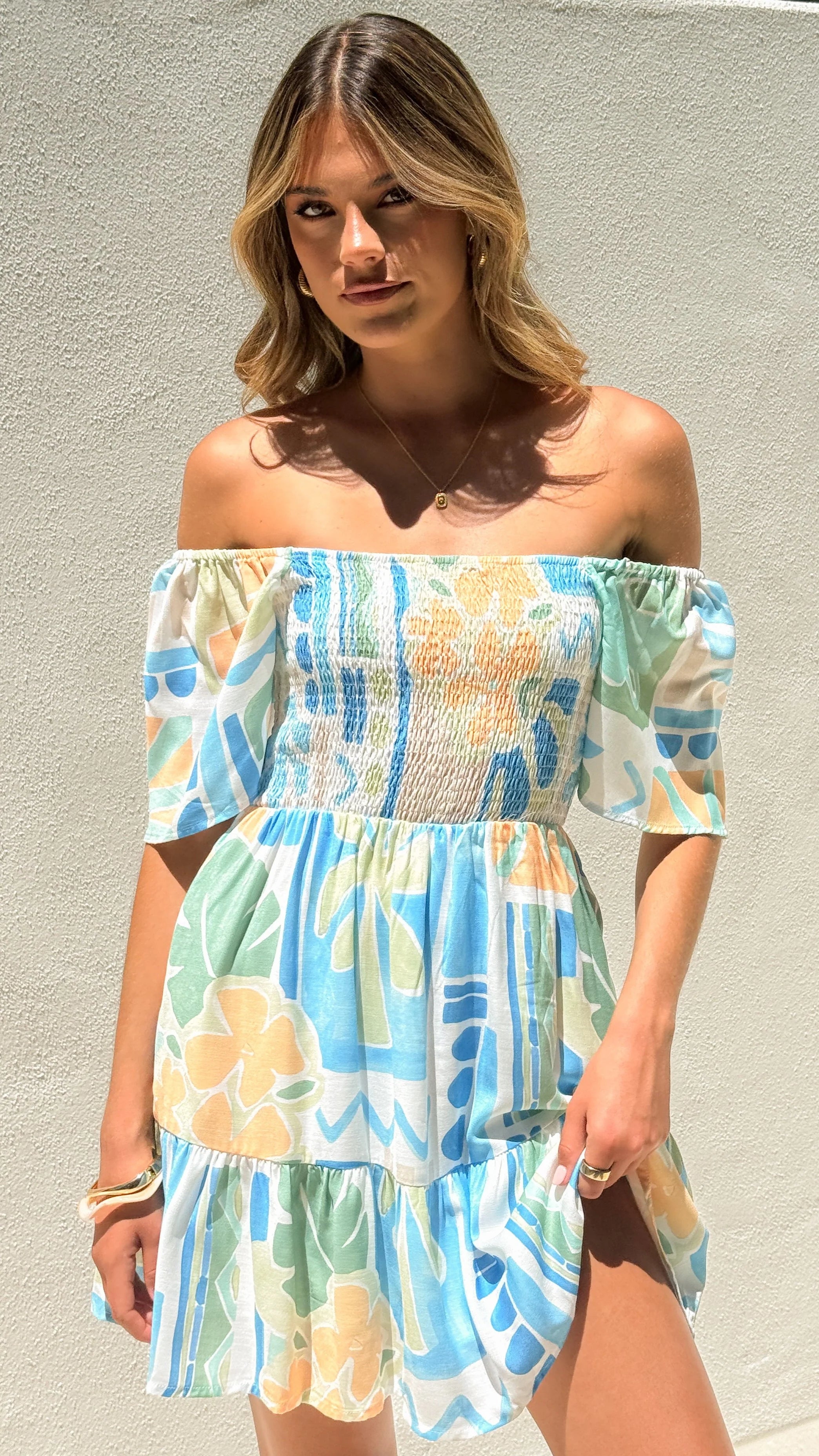 Morgan Short Sleeve Mini Dress - Summer Breeze