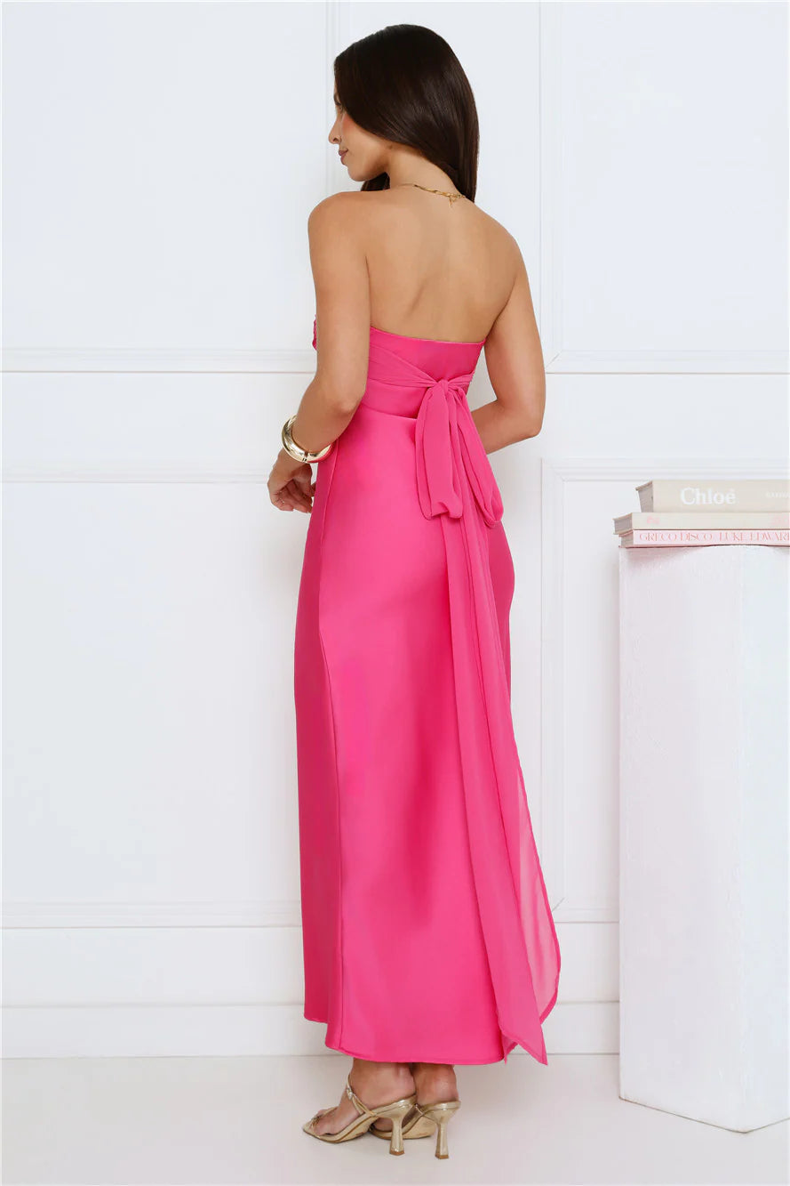 Love Club Strapless Satin Maxi Dress Pink